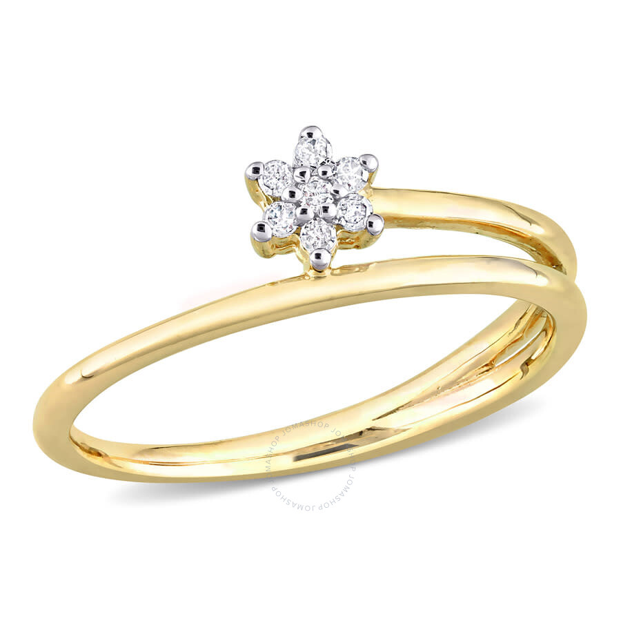 Shop Amour Diamond Accent Floral Promise Ring In Yellow Plated Sterling Silver