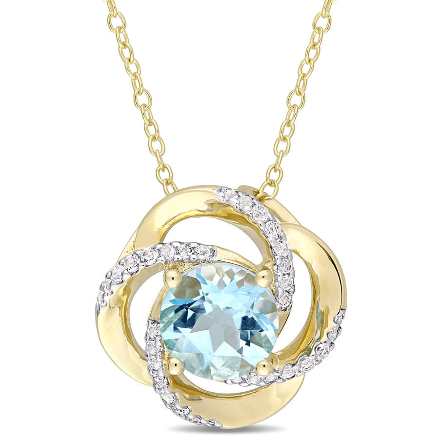 Amour 2-3/5 Ct Tgw Sky-blue Topaz Interlaced Floral Swirl Pendant With Chain In Yellow Plated Sterli In Yellow