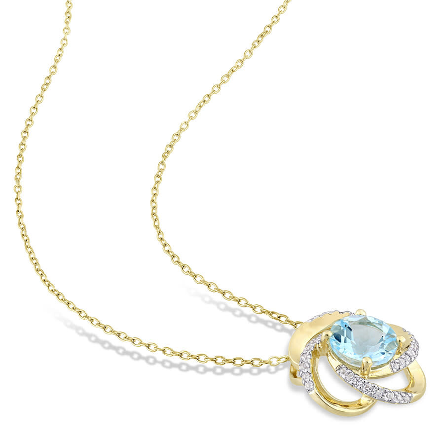 Amour 2-3/5 Ct Tgw Sky-blue Topaz Interlaced Floral Swirl Pendant With Chain In Yellow Plated Sterli In Yellow