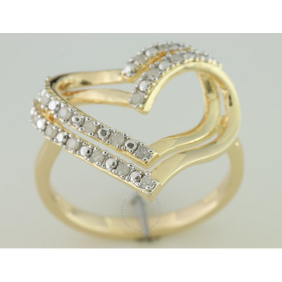 Amour 1/5 Ct Tw Diamond Open Heart Ring In Yellow Plated Sterling Silver In Yellow