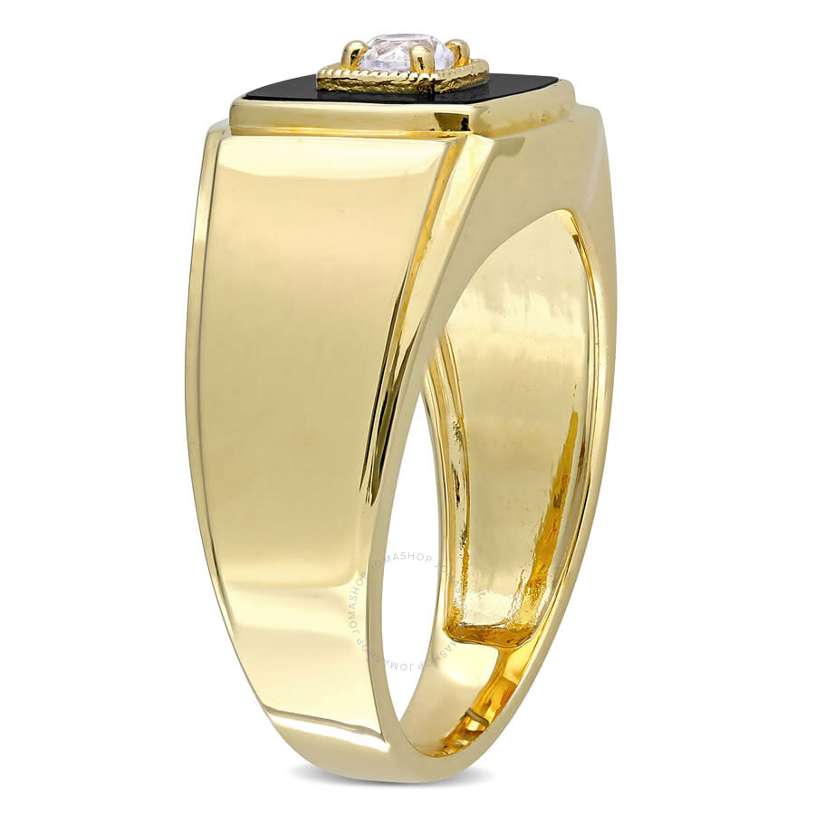 Amour 2 1/2 Ct Tgw Black Onyx And Created White Sapphire Square Men's Ring In Yellow Plated Sterling In Yellow
