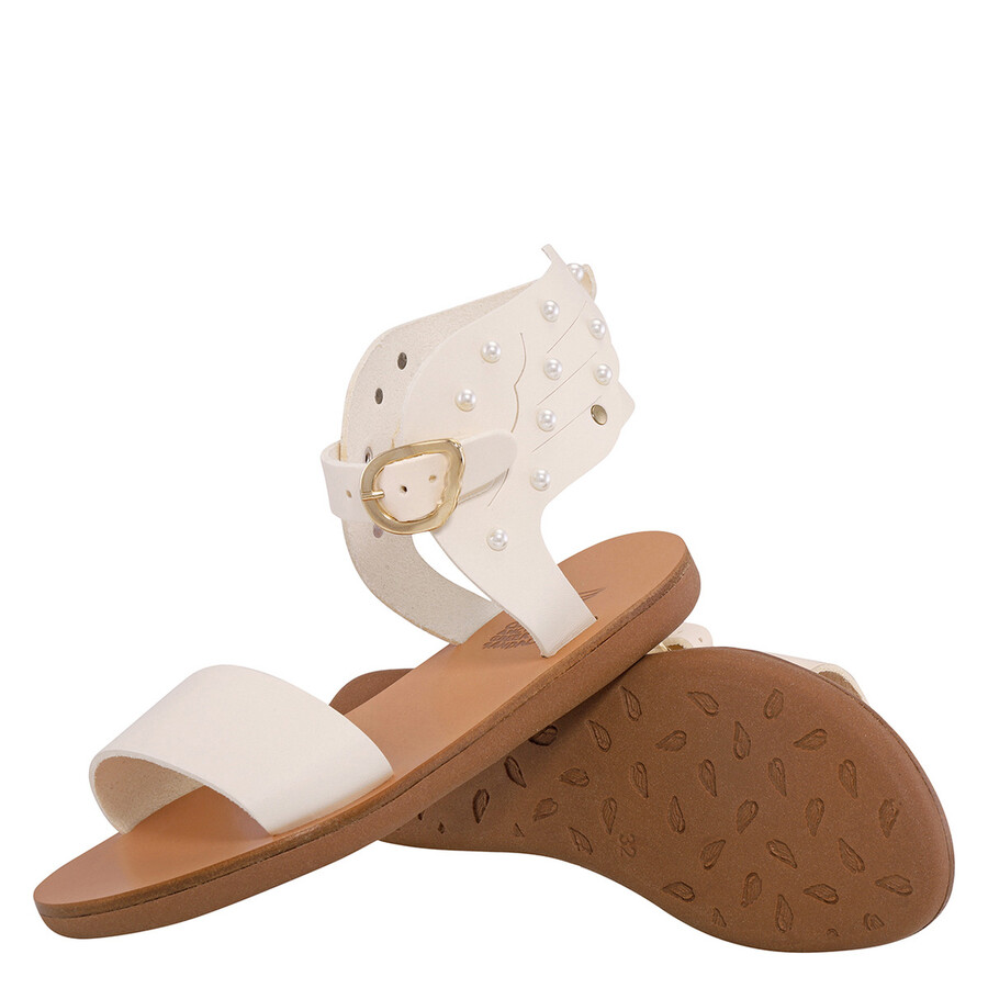Ancient Greek Sandals Girls Off White Ikaria Pearls Soft Sandals In White