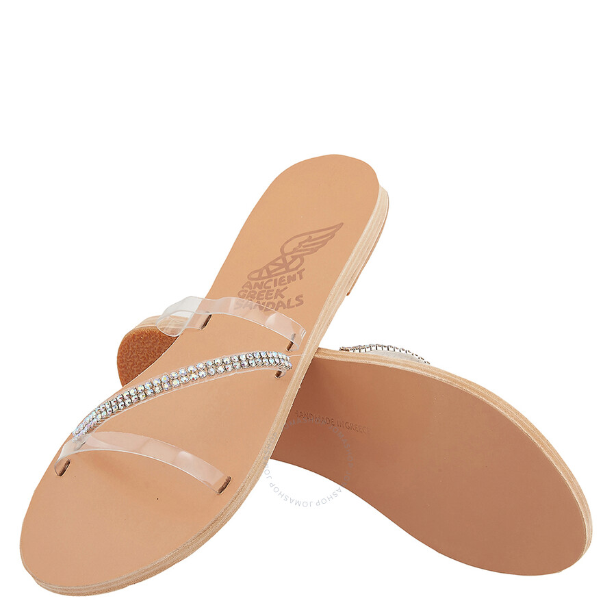 Ancient Greek Sandals Ladies Natural Polytimi Crystal-embellished Flat Sandals