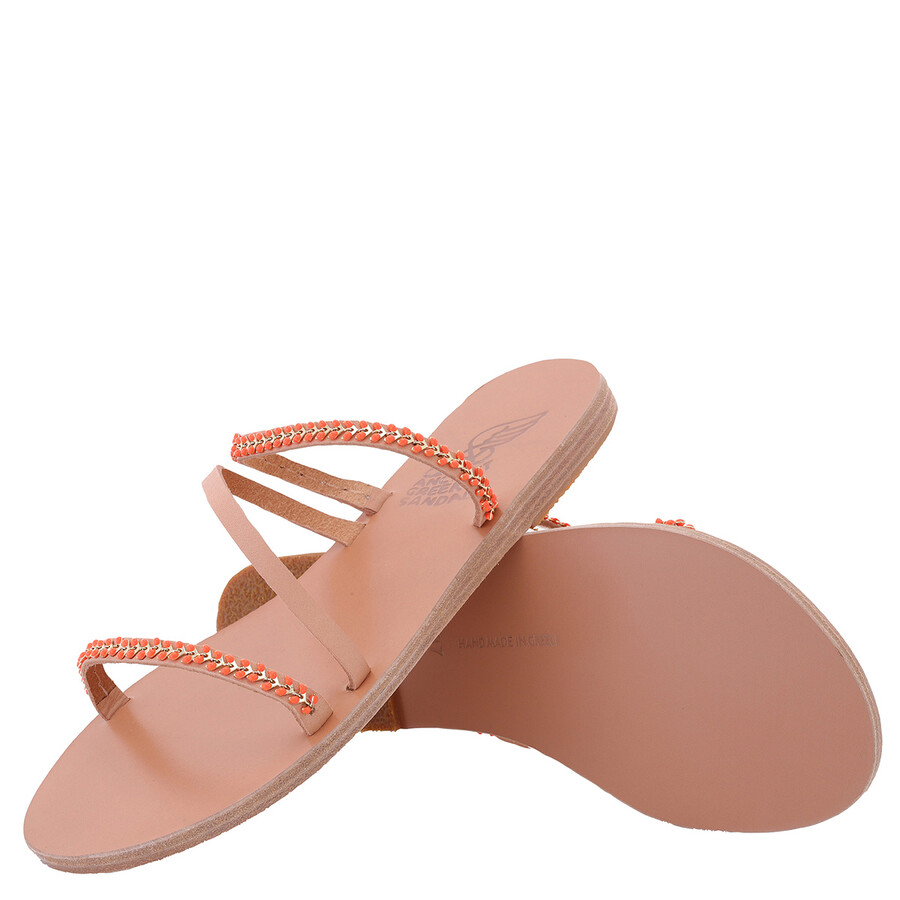 Shop Ancient Greek Sandals Natural/coral Apli Polytimi Chain Detail Sandals In Pink