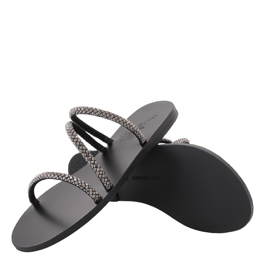 Shop Ancient Greek Sandals V Ladies Black Polytimi Crystal Sandals