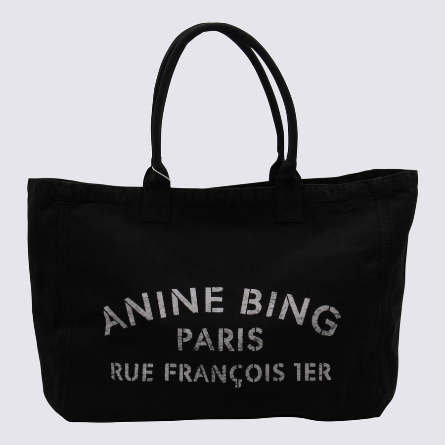 Anine Bing Black Cotton Totes In Black