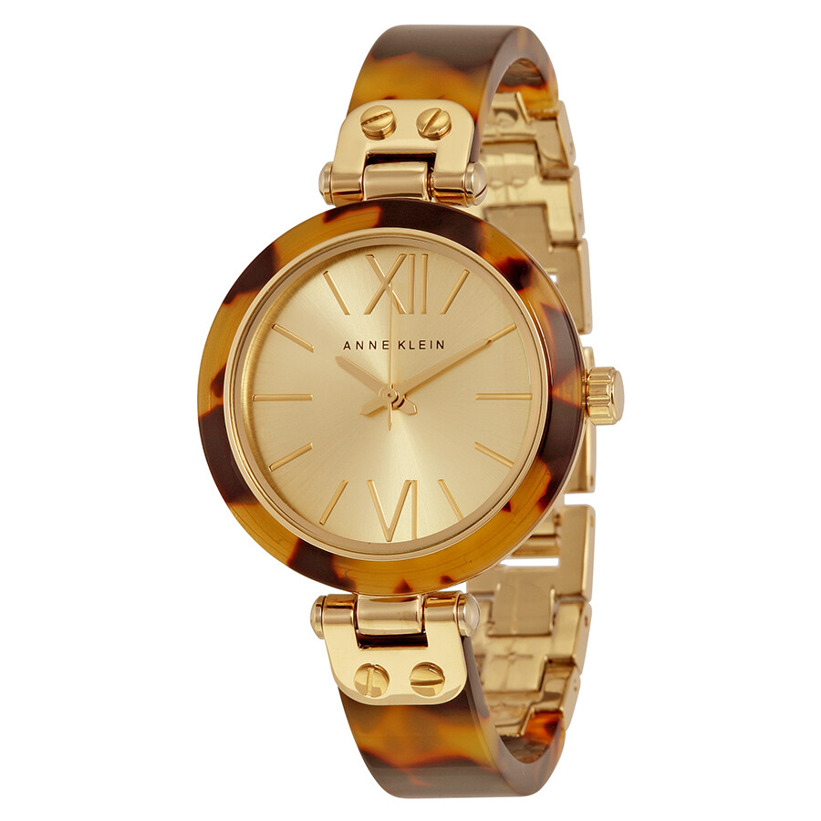 Anne Klein Creamy Champagne Dial Tortoiseshell Resin and Goldtone Ladies Watch 9652CHTO Anne