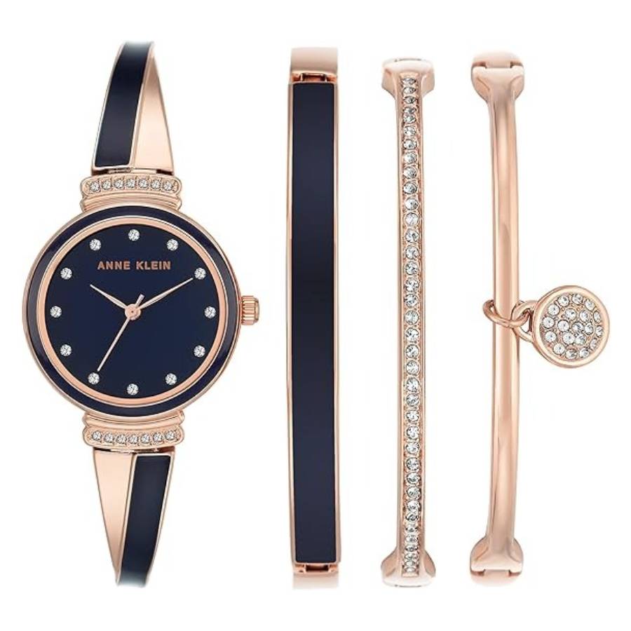 Anne Klein Quartz Crystal Navy Blue Dial Ladies Watch and Bracelet Set AK-2716NVST