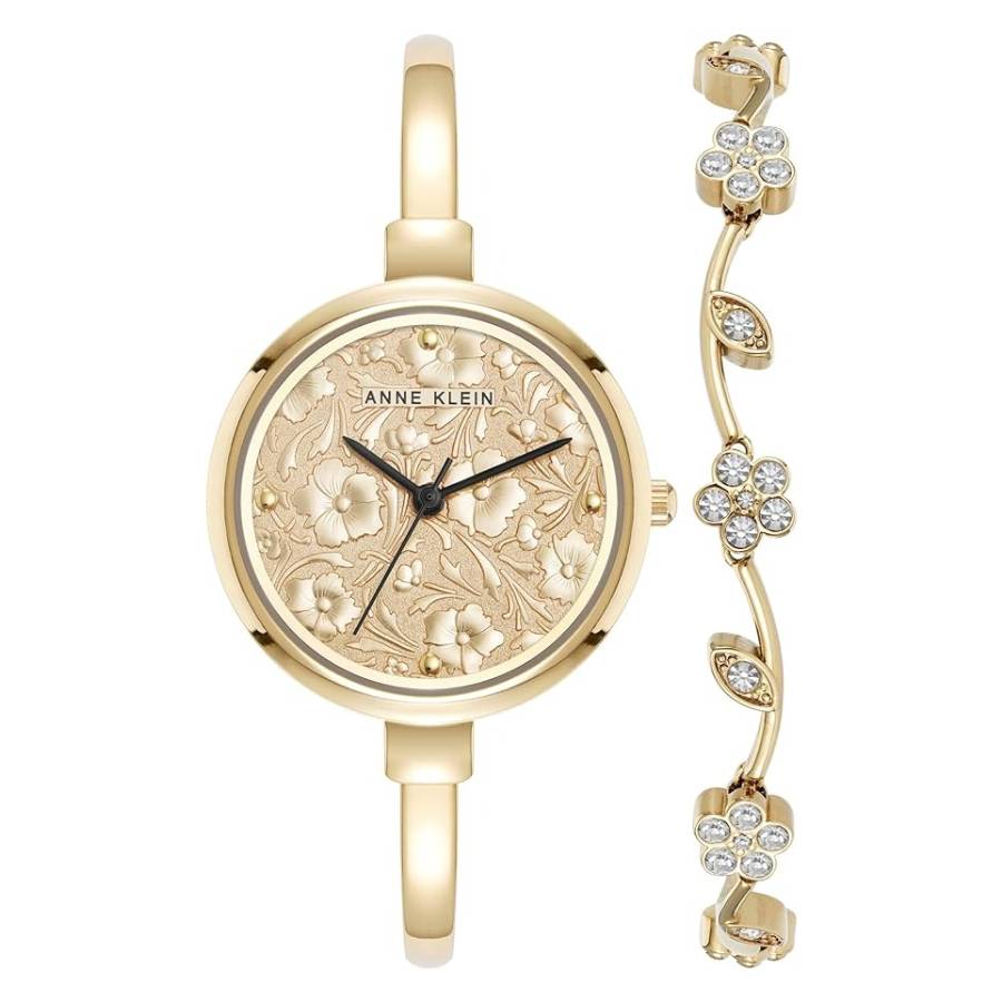 Anne！ Anne Klein Quartz Gold Dial Ladies Watch and Bracelet Set AK