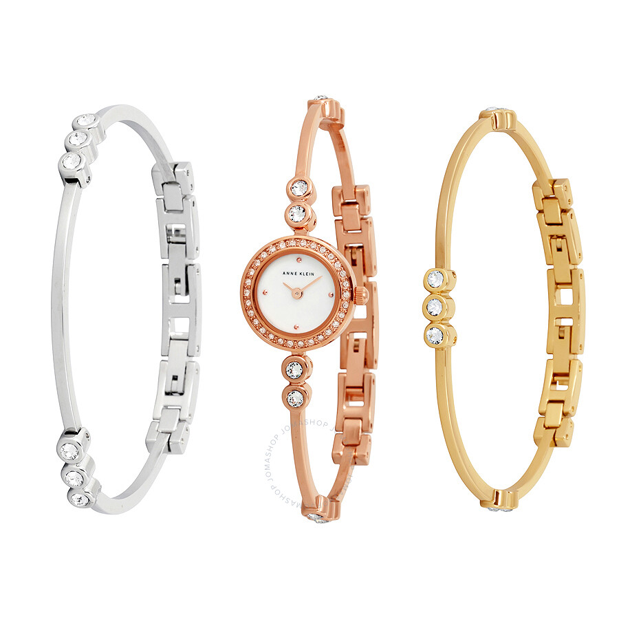 Anne Klein Swarovski Crystal Accented Rose Gold Tone Bangle Watch Anne Klein Swarovski Crystal Accented Rose Gold Tone Bangle Watch And Bracelet Set 1690trst