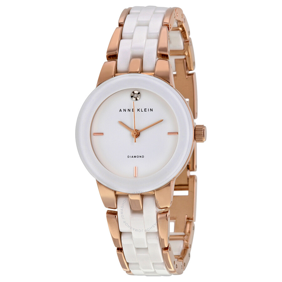 Anne Klein White Dial Rose Gold-tone and White Ceramic Ladies Watch ...