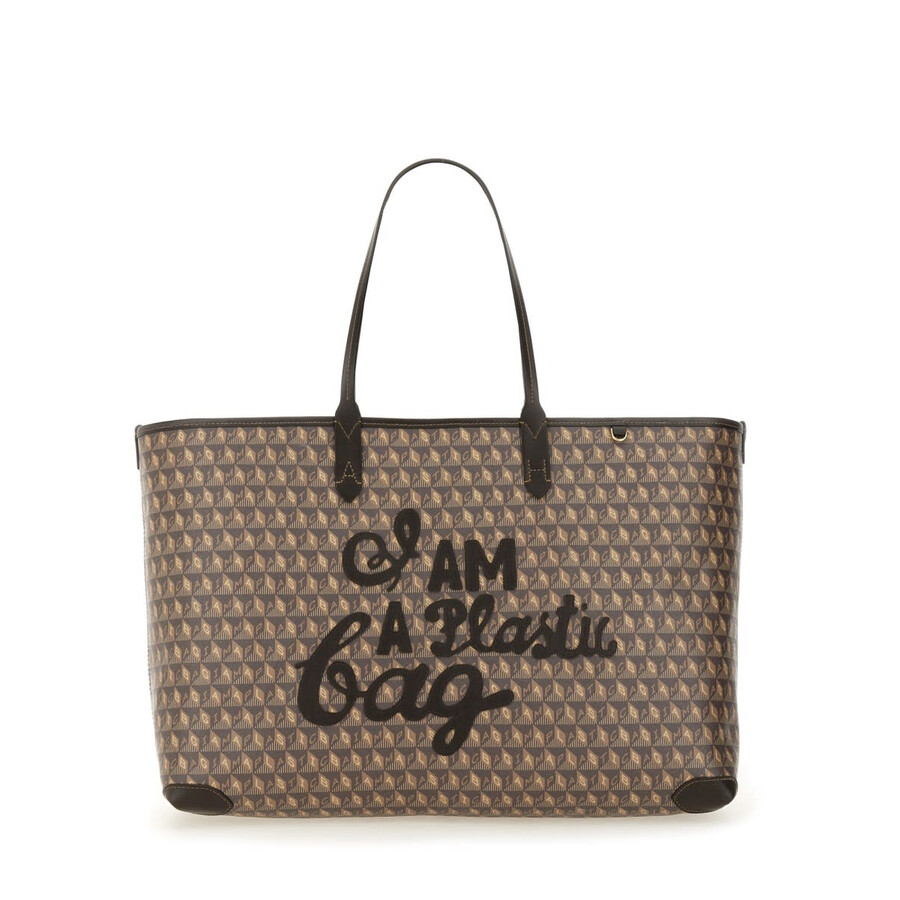 Anya Hindmarch I Am A Plastic Bag Leather-trimmed Coated-canvas Tote In Brown