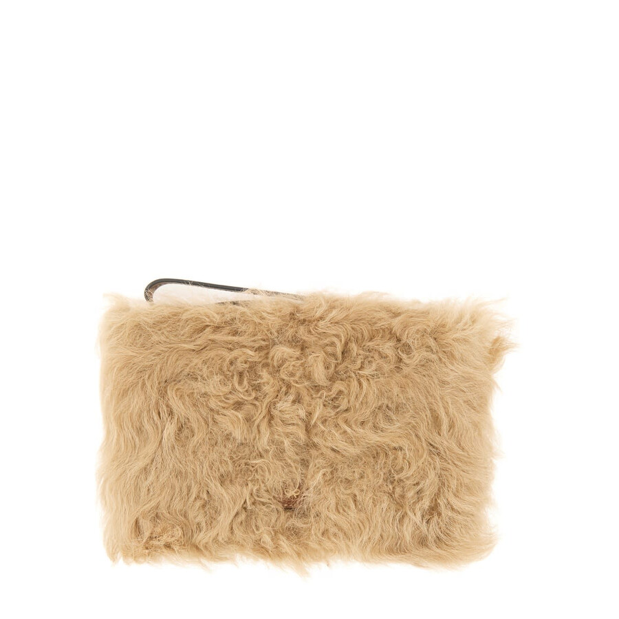 Anya Hindmarch Shearling Eyes Clutch Bag In Sand