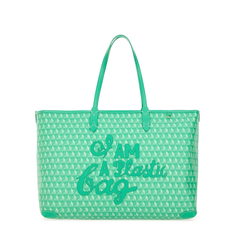 Anya Hindmarch Tote Bag With I Am A Plastic Bag Pattern In Green