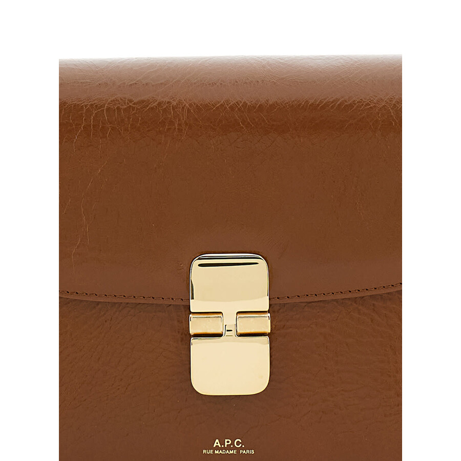 Apc A.p.c. Grance Brown Small Crossbody Bag Wirh Embossed Logo Lettering On The Front And Adjustable Sho In Brown