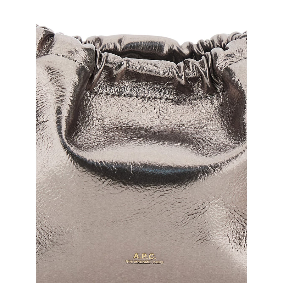 Apc A.p.c. Metallic Shoulder Bag With Logo Lettering On The Front And Drawstring Closure In Ecoleather In Silver