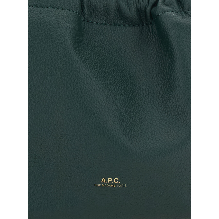 Apc A.p.c. Ninon Green Mini Crossbody Bag With Drawstring Closure And Embossed Logo Lettering On The Fro In Green