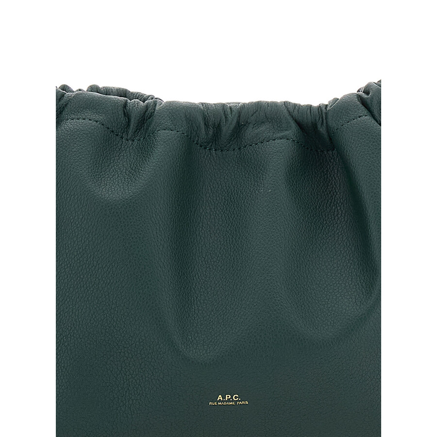 Apc A.p.c. Ninon Green Mini Crossbody Bag With Drawstring Closure And Embossed Logo Lettering On The Fro In Green