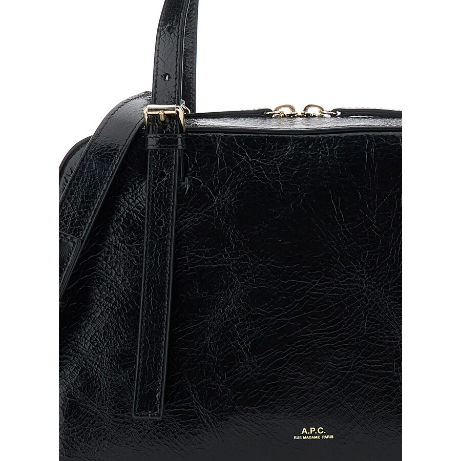 Apc A.p.c. Virginie Black Shoulder Bag With Removable Shoulder Strap And Front Logo In Leather In Black