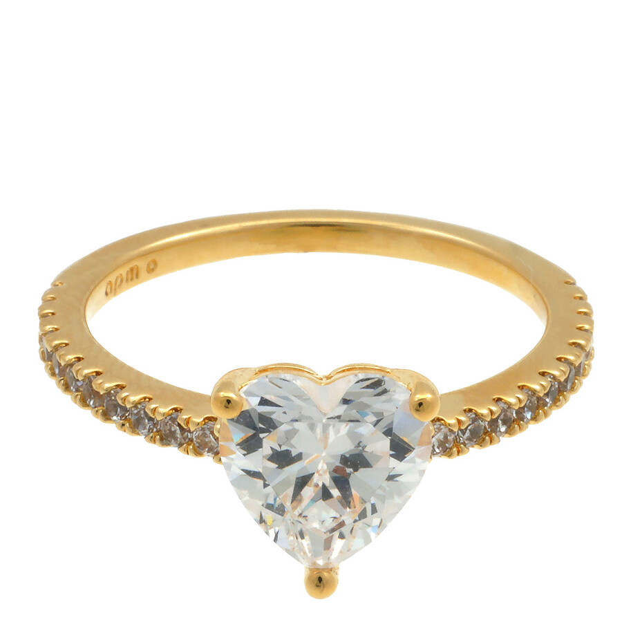 Apm Monaco 18k Yellow Gold Plated Heart Paved Ring