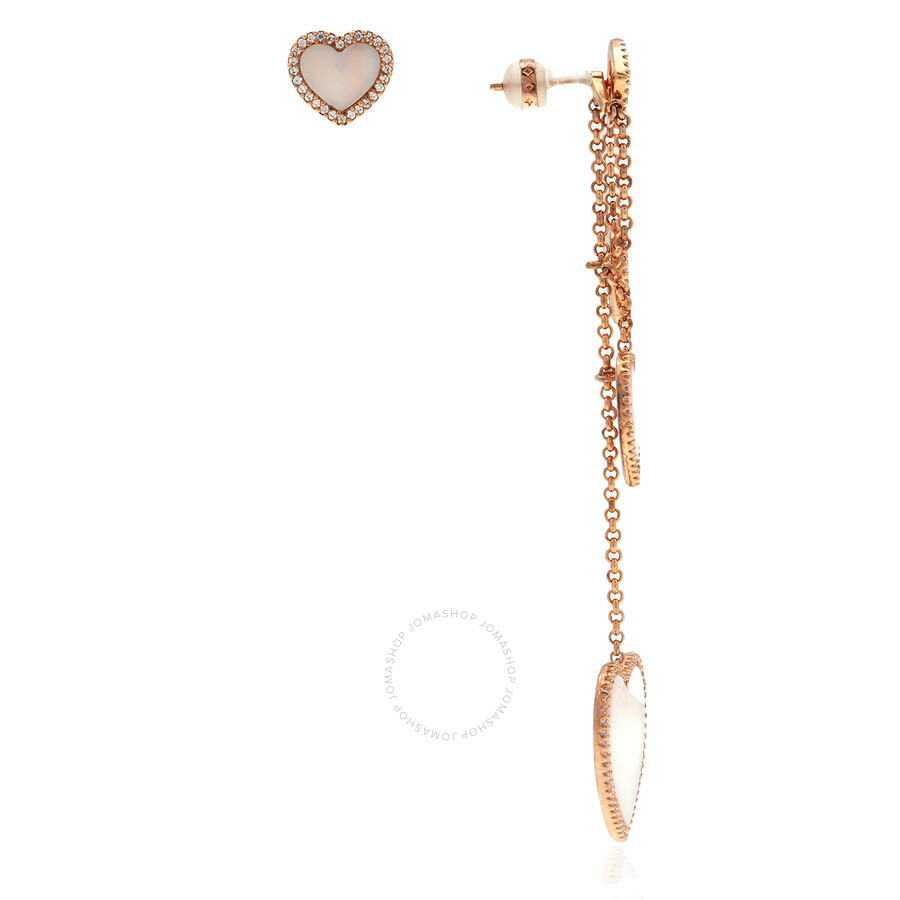 Apm Monaco Asymmetric Pink Nacre Paved Heart Earrings