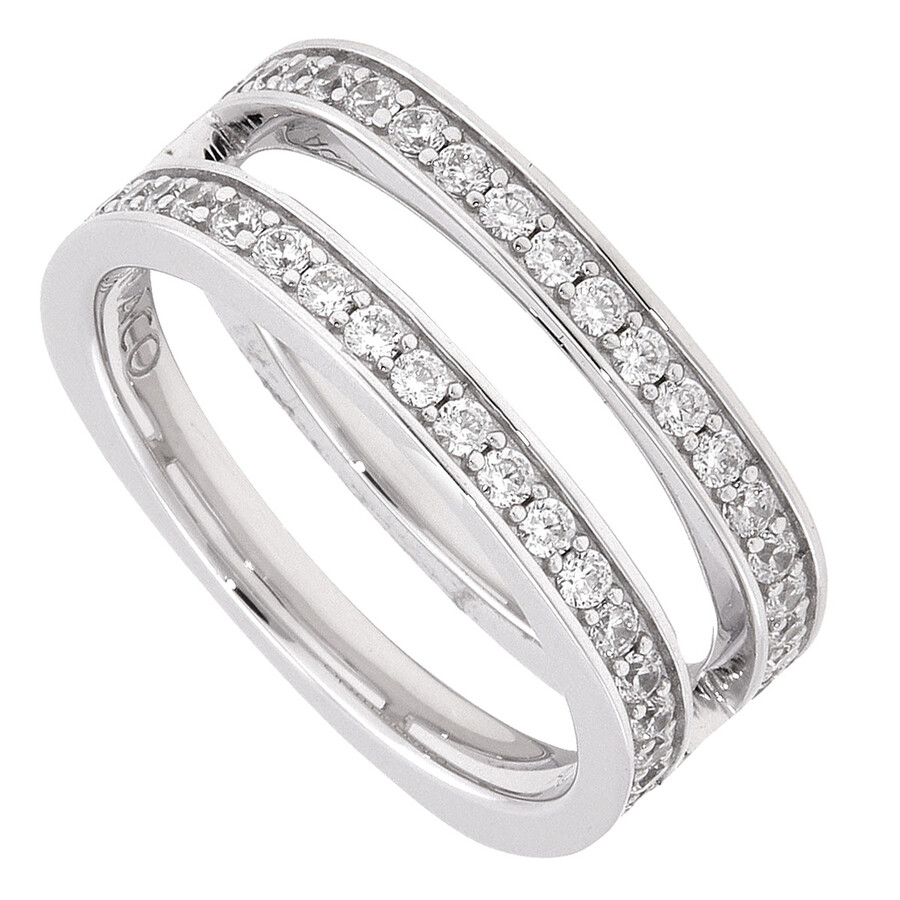 Apm Monaco Double Line Pave Stering Silver Ring In Silver Tone