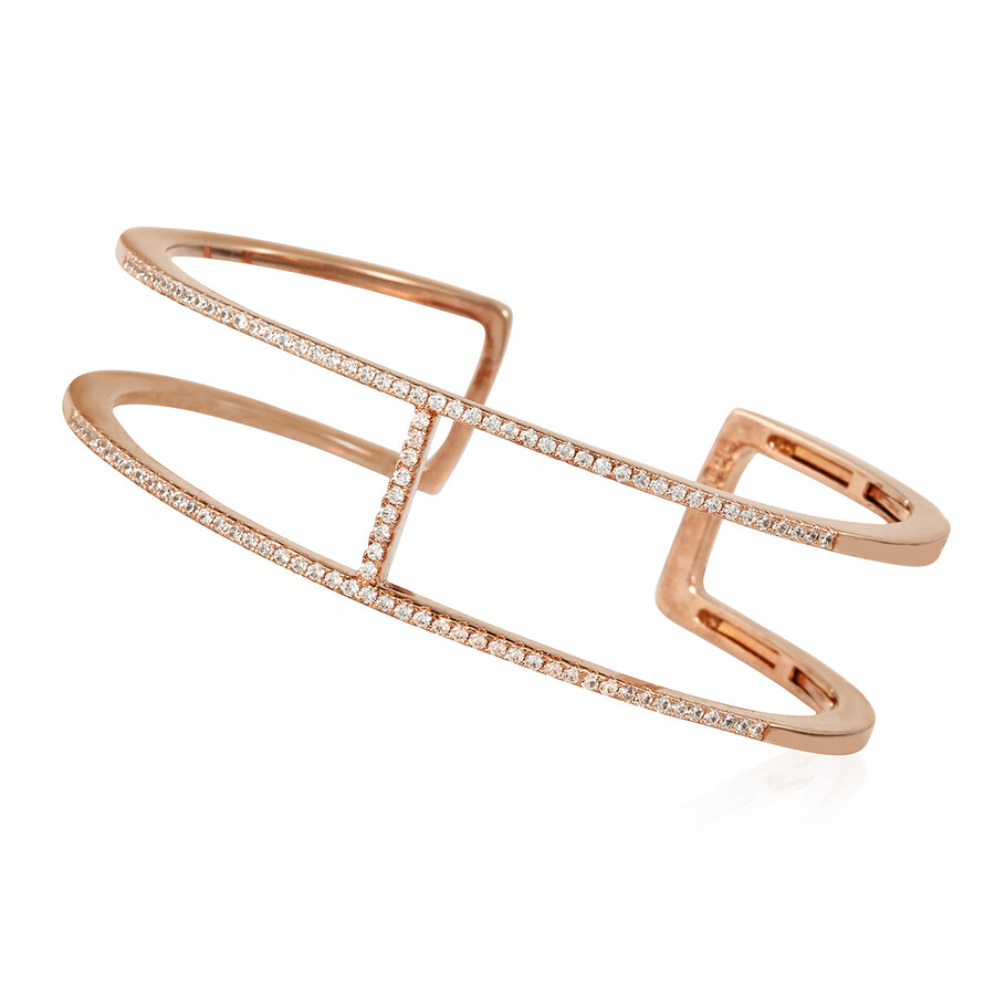 Apm Monaco Ladies Double Line Paved Open Cuff, Brand Size Medium