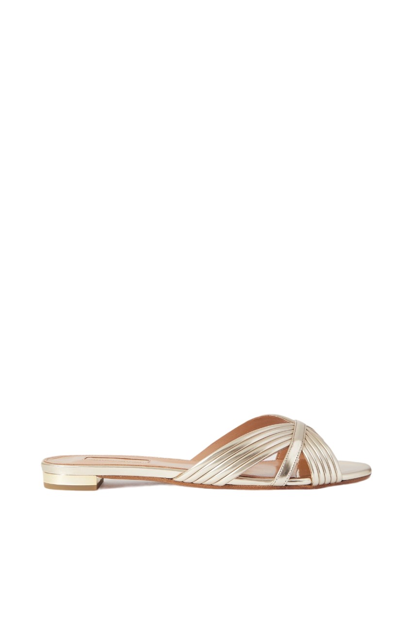Aquazzura Sundance Flat Leather Slides SUDFLAA0-LAM-FD5