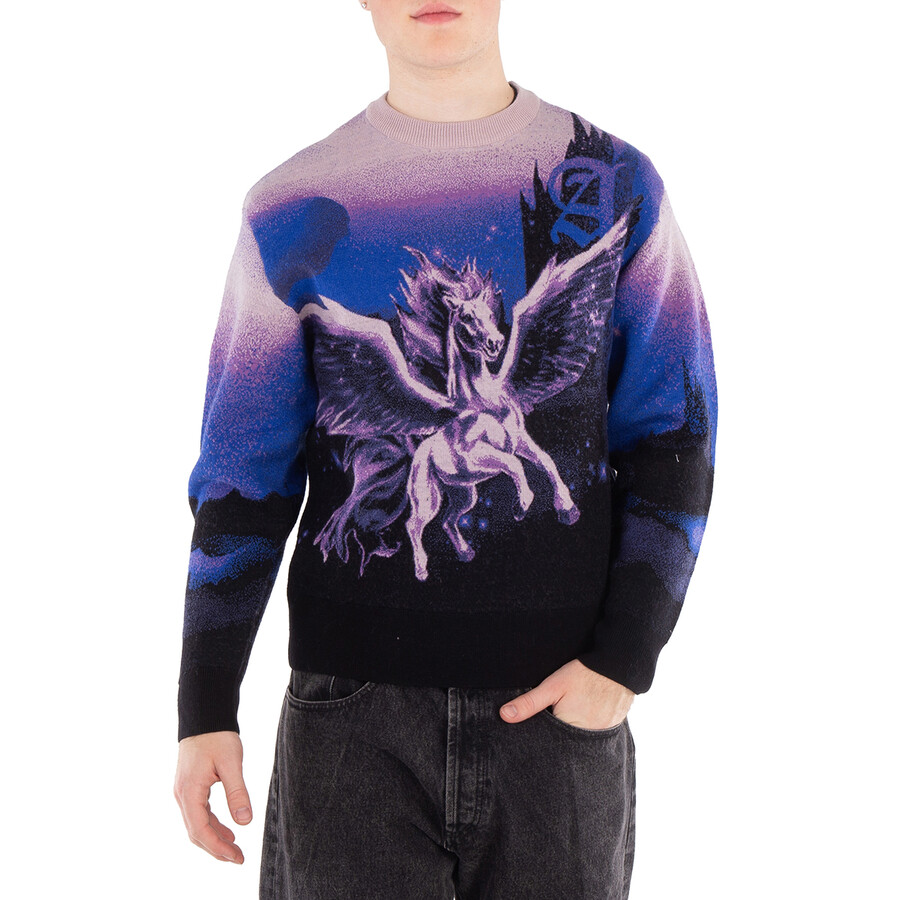 Men's Purple Woolen Jumper Pegasus Print Sweater