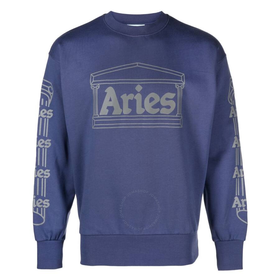 Aries Navy Reflective Column Cotton Sweatshirt In Blue