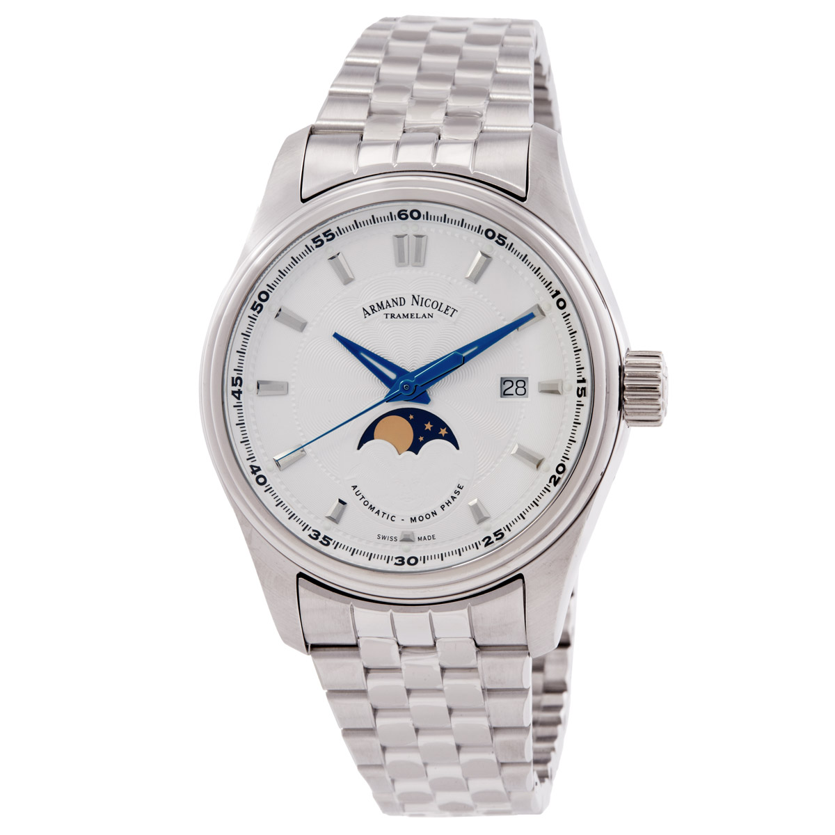 Armand Nicolet MH2 Automatic Moon Phase Silver Dial Men's Watch