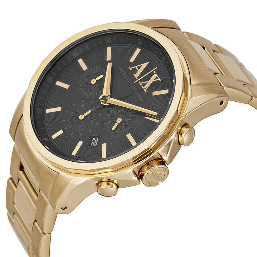 Armani Exchange Banks Chronograph Black Dial Gold-plated Men's Watch ...