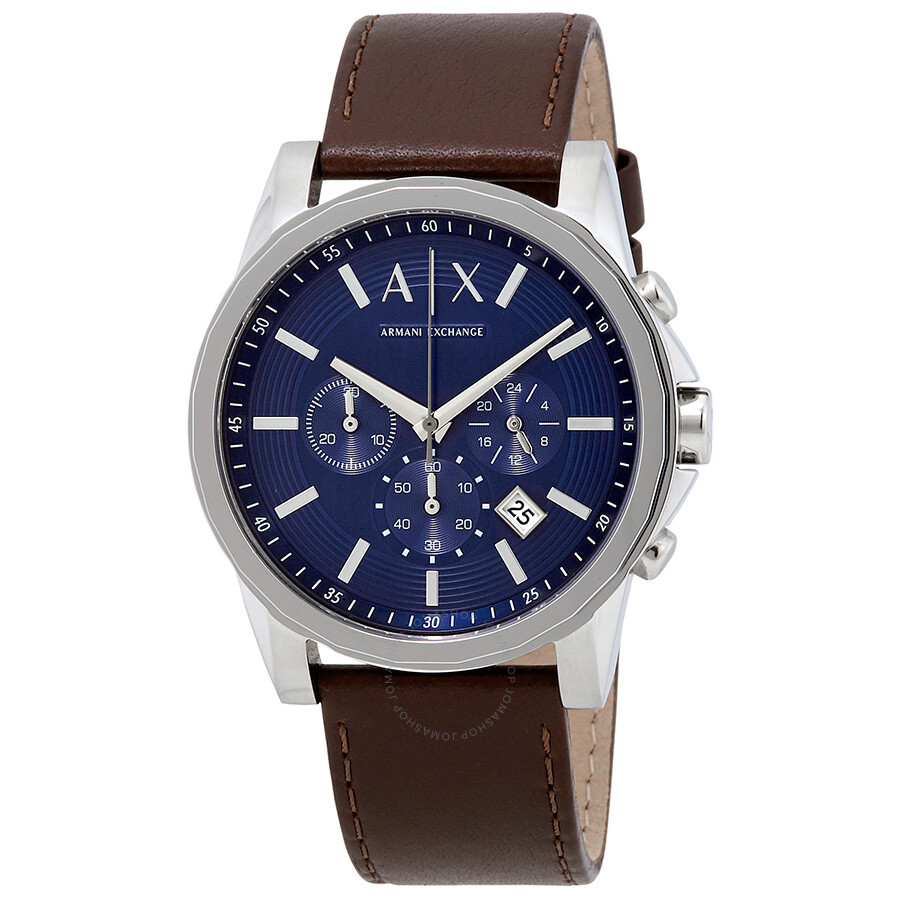 Armani Exchange Chronograph Blue Dial Brown Leather Men's Watch AX2501 ...