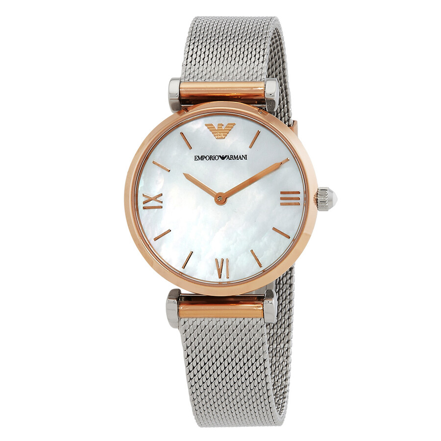 Shop Armani Exchange Gianni T-bar Retro Quartz White Mother Of Pearl Dial Ladies Watch Ar2067 In Gold Tone / Mother Of Pearl / Rose / Rose Gold Tone / White