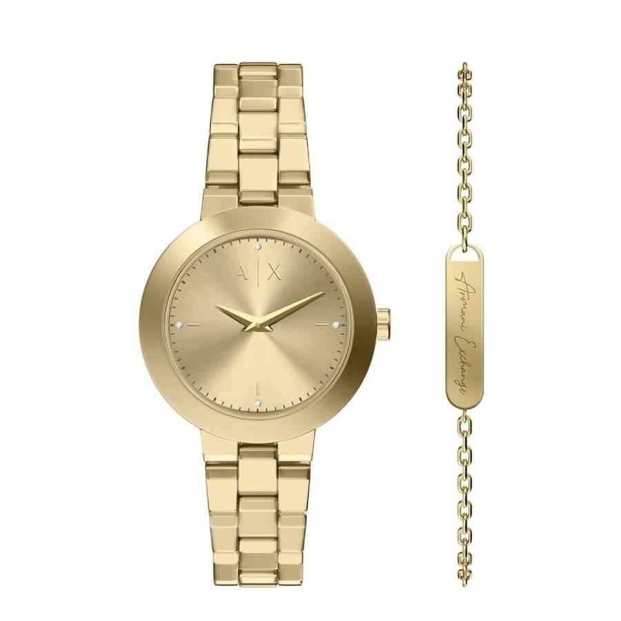 Armani Exchange Quartz Gold Dial Ladies Watch with Bracelet