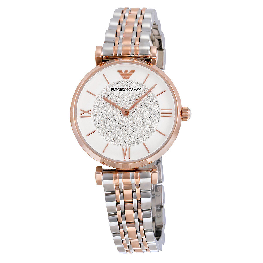 Armani White Crystal Pave Dial Two-tone 