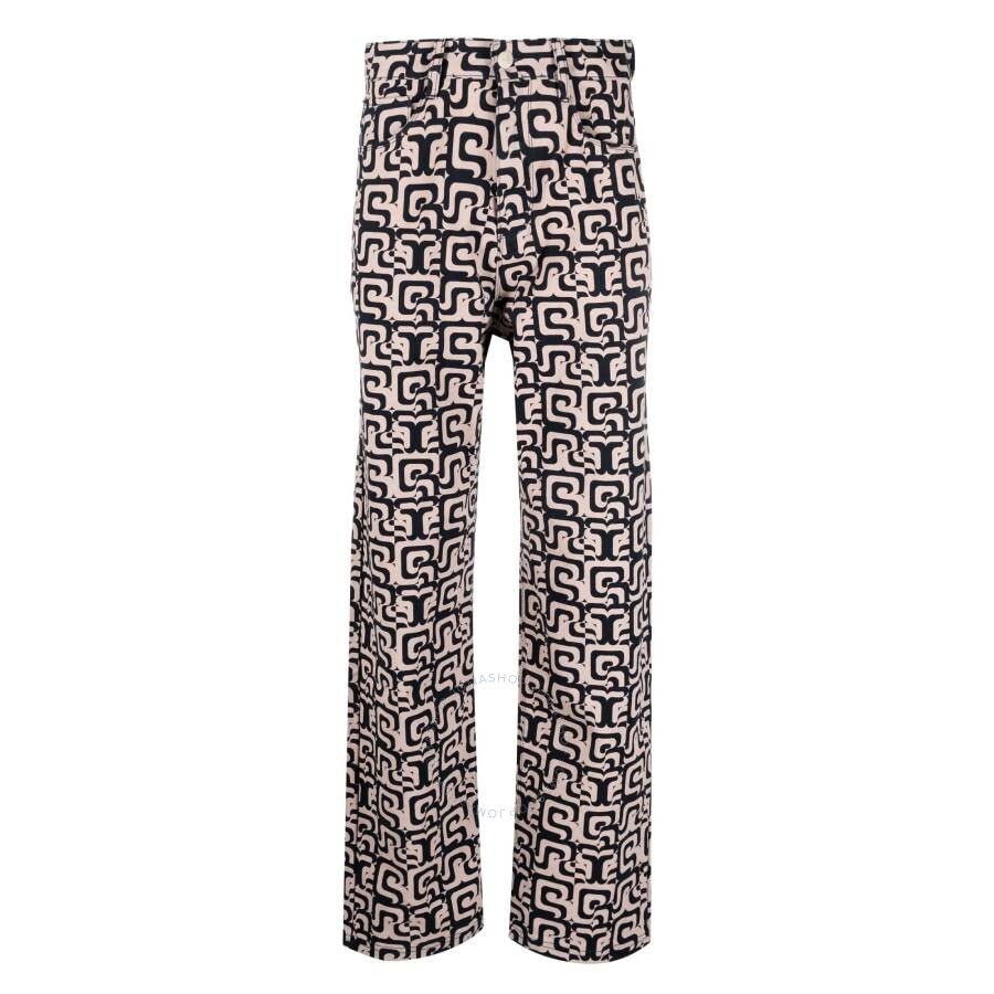 Arte Antwerp Printed Abstract Cotton Pants In Blue/beige