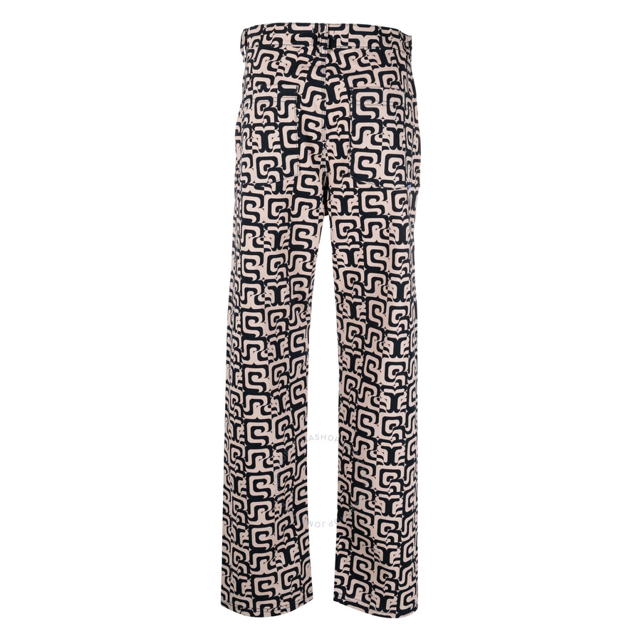 Arte Antwerp Printed Abstract Cotton Pants In Blue/beige