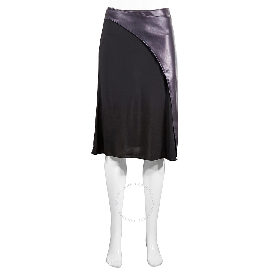 Shop Atlein Ladies Mixed Jersey Bias Cut Midi Skirt In Blackberry