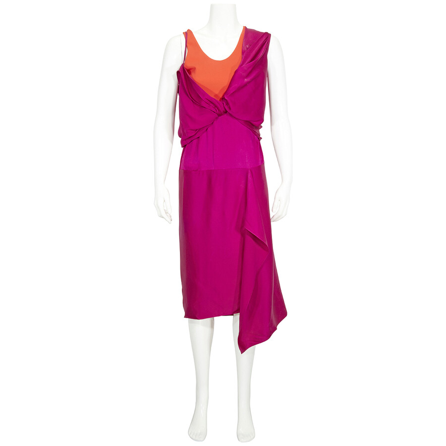 Atlein Ladies Purple Draped Satin And Crepe Dress In Purple