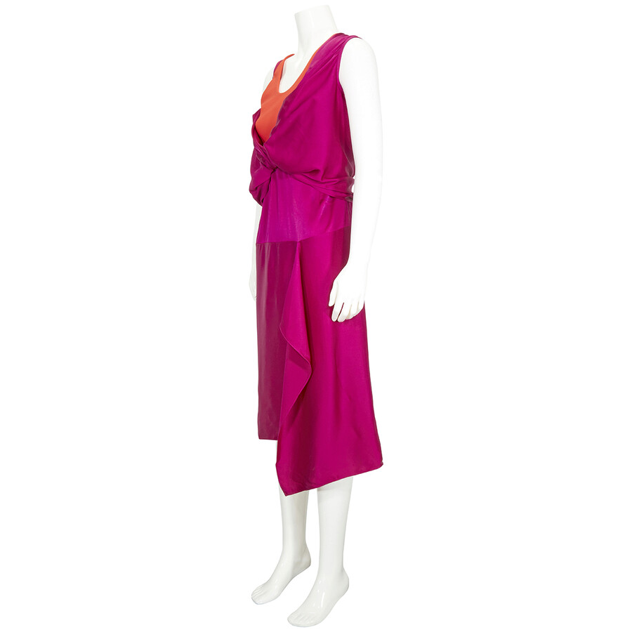 Atlein Ladies Purple Draped Satin And Crepe Dress In Purple