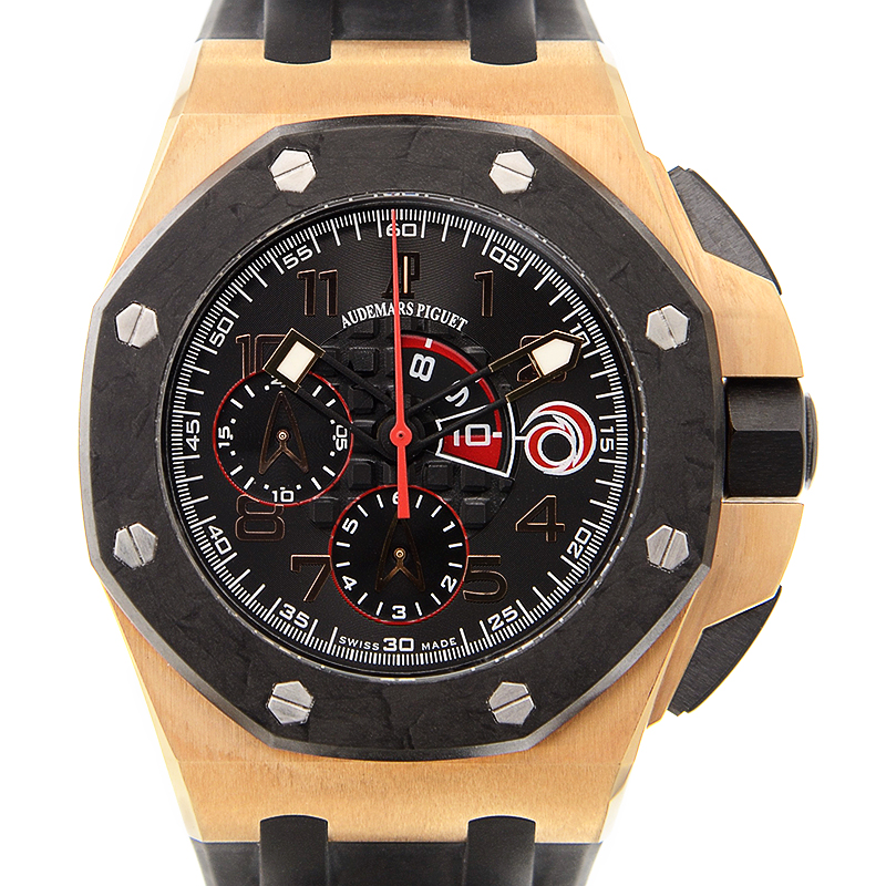 Black Dial Chronograph 18kt Rose Gold Black Rubber Men's Watch 26062OROOA002CA01