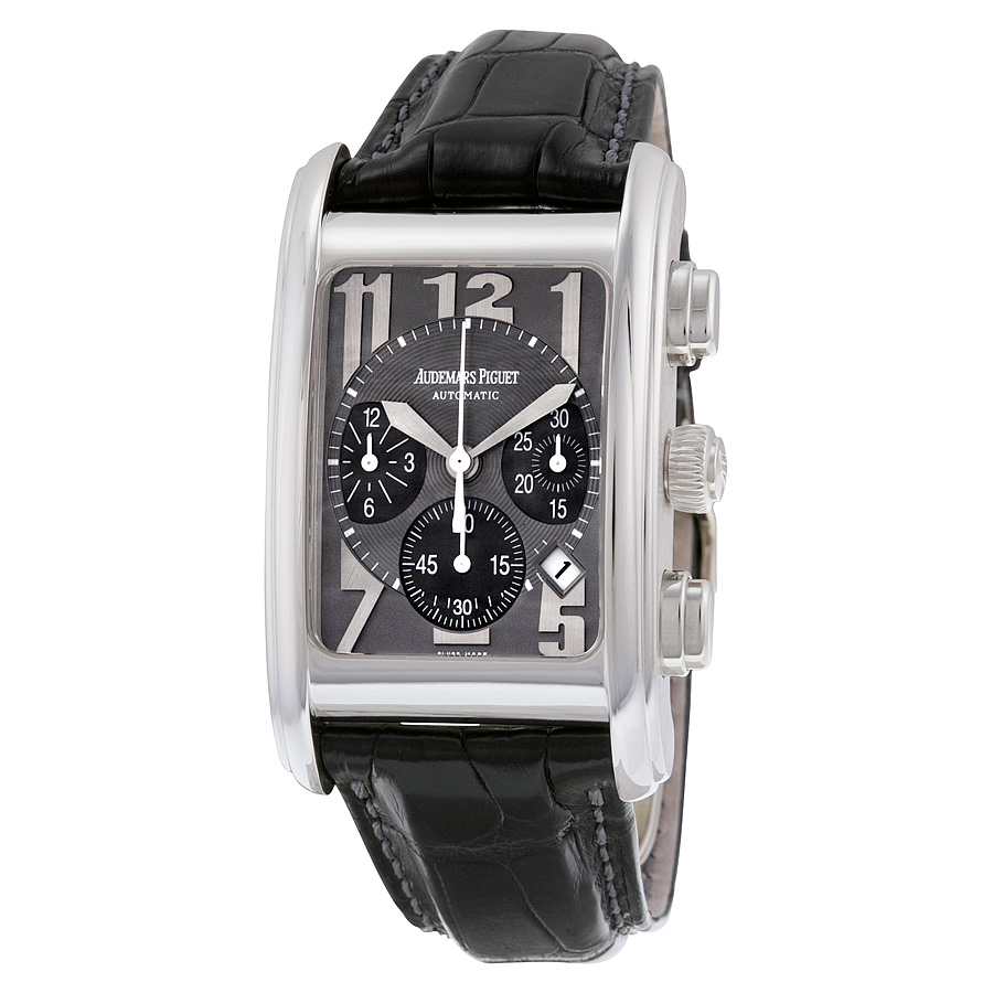 Audemars Piguet Chronograph Gray Guilloche Black Leather Men's Watch 25987BC.OO.D002CR.02