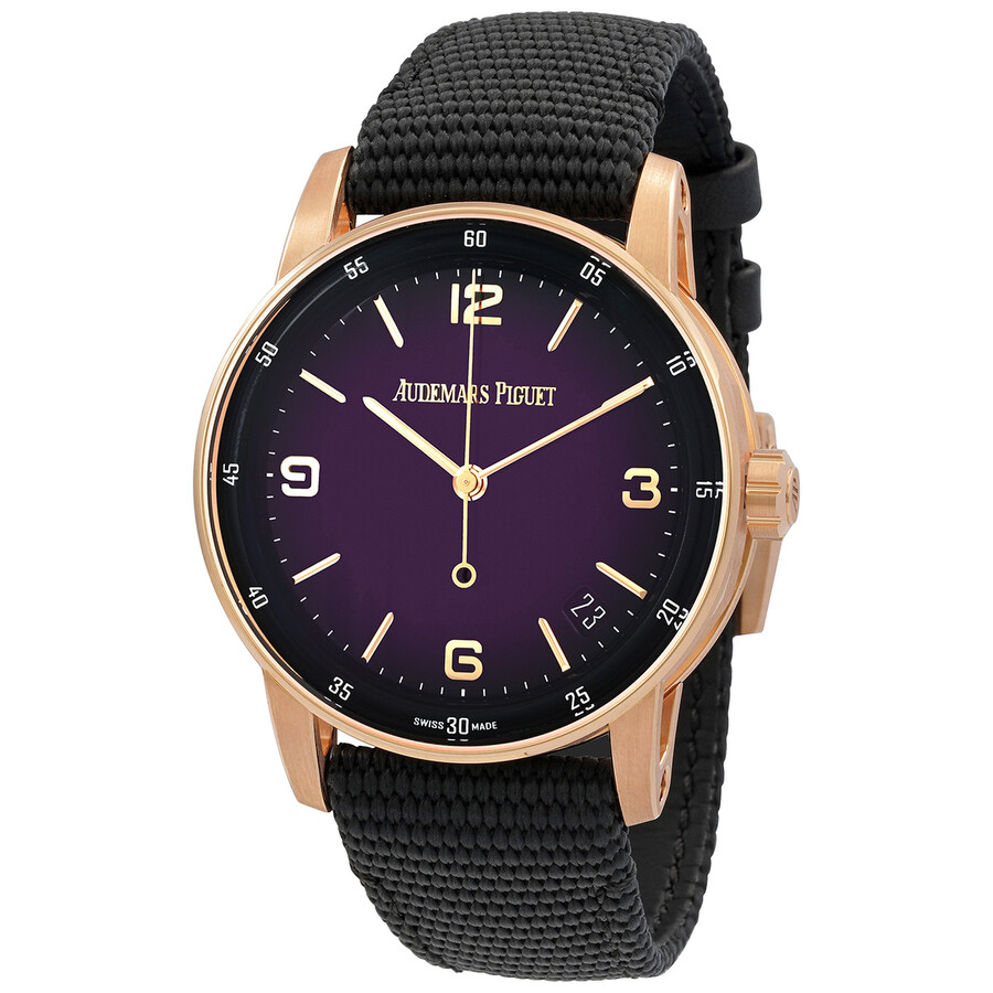 Shop Audemars Piguet Code 11.59 Smoked Lacquered Purple Dial Automatic Watch 15210or.oo.a002kb.02 In Black / Gold / Gold Tone / Purple / Rose / Rose Gold / Rose Gold Tone / White