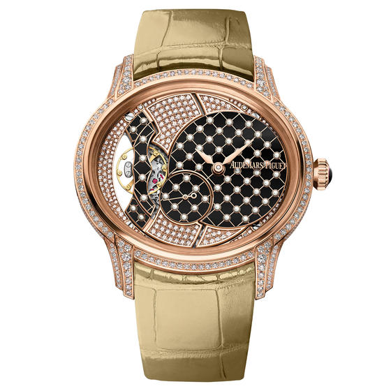 Millenary Black With White Pearls Dial Ladies 18 Carat Pink Gold Watch