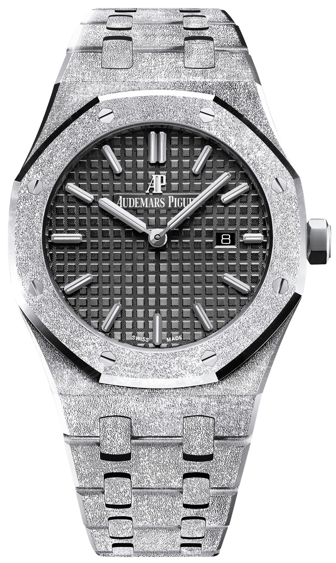 Royal Oak Frosted Black Dial Ladies 18k White Gold Watch