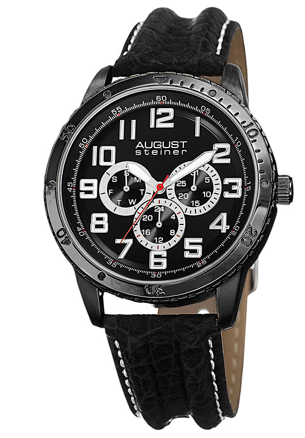 August Steiner Black Dial Black Leather Men's Watch AS8116BK