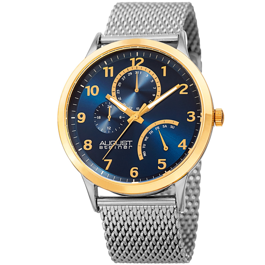 August Steiner Blue Dial Stainless Steel Mesh Men's Watch AS8230YGBU