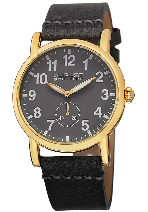August Steiner Grey Black Leather Ladies  Watch AS8110YG