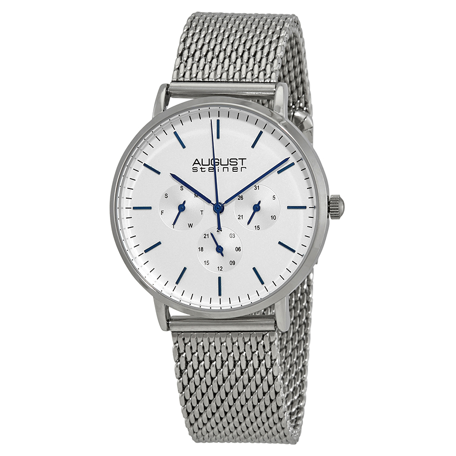 August Steiner White Dial Mesh Bracelet Men's Watch AS8255SS